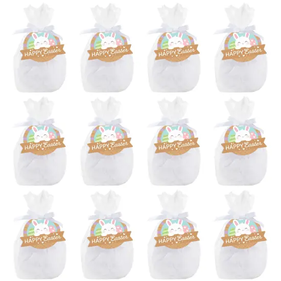 Big Dot of Happiness Spring Easter Bunny - Happy Easter Party Clear Goodie Favor Bags - Treat Bags With Tags - Set of 12 {7}