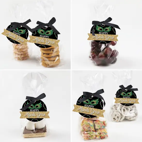 Big Dot of Happiness Mardi Gras - Masquerade Party Clear Goodie Favor Bags - Treat Bags With Tags - Set of 12 {6}