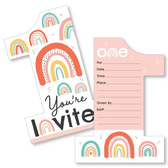 Big Dot of Happiness 1st Birthday Hello Rainbow - Shaped Fill-In Invitations - Boho First Birthday Party Invitation Cards with Envelopes - Set of 12 {1}