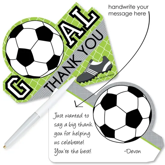 Big Dot of Happiness Goaaal - Soccer - Shaped Thank You Cards - Baby Shower or Birthday Party Thank You Note Cards with Envelopes - Set of 12 {3}
