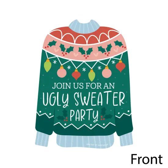 Big Dot of Happiness Colorful Christmas Sweaters - Shaped Fill-In Invitations - Ugly Sweater Holiday Party Invitation Cards with Envelopes - Set of 12 {6}