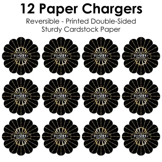 Big Dot of Happiness Roaring 20&rsquo;s - 1920s Art Deco Jazz Party Round Table Decorations - Paper Chargers - Place Setting For 12 {7}