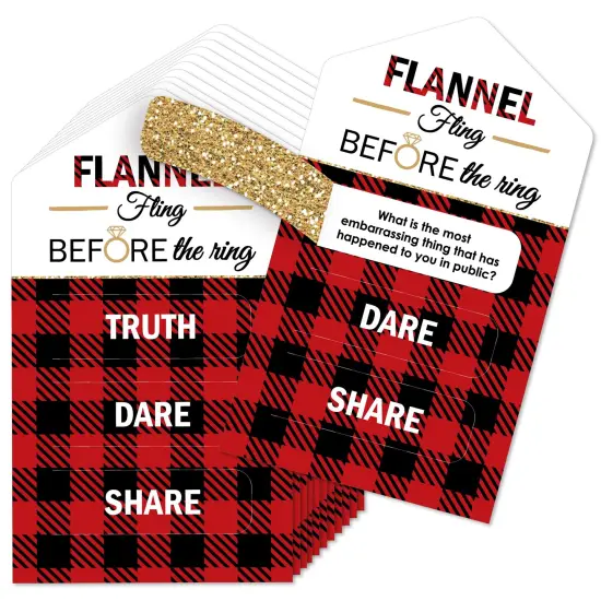 Big Dot of Happiness Flannel Fling Before The Ring - Buffalo Plaid Bachelorette Party Game Pickle Cards - Truth, Dare, Share Pull Tabs - Set of 12 {1}