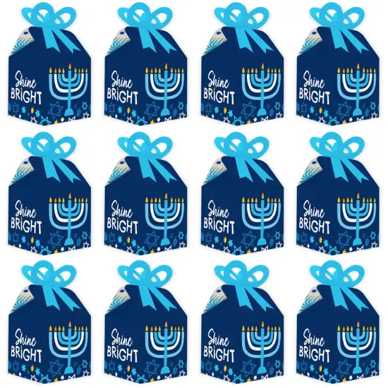 Big Dot of Happiness Hanukkah Menorah - Square Favor Gift Boxes - Chanukah Holiday Party Bow Boxes - Set of 12 {6}