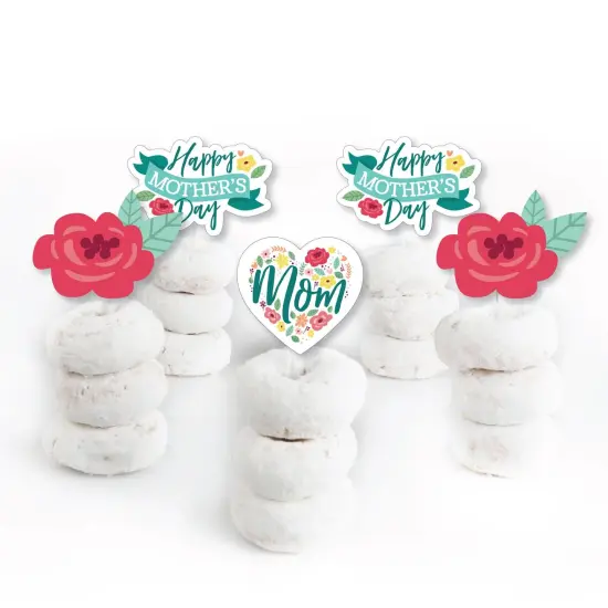Big Dot of Happiness Colorful Floral Happy Mother's Day - Dessert Cupcake Toppers - We Love Mom Party Clear Treat Picks - Set of 24 {3}