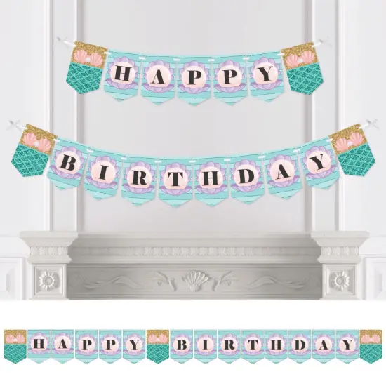 Big Dot of Happiness Let's Be Mermaids - Birthday Party Bunting Banner - Mermaid Party Decorations - Happy Birthday {1}