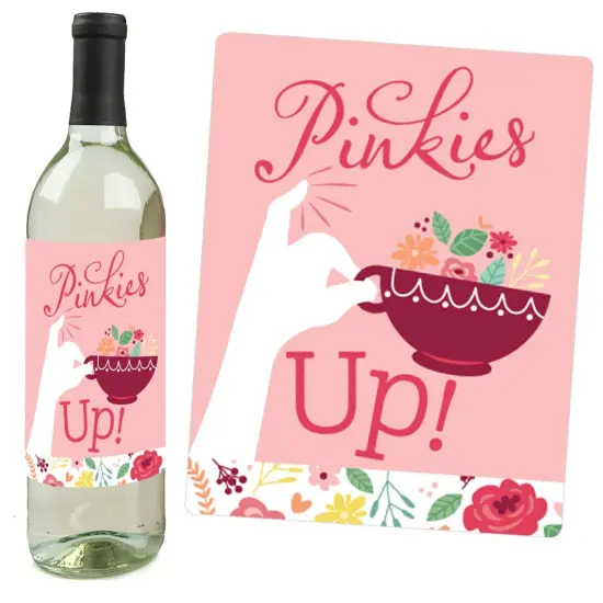 Big Dot of Happiness Floral Let's Par-Tea - Garden Tea Party Decorations for Women and Men - Wine Bottle Label Stickers - Set of 4 {6}