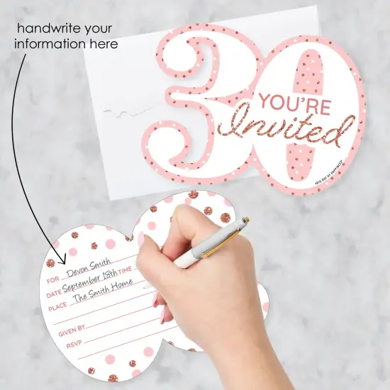 Big Dot of Happiness 30th Pink Rose Gold Birthday - Shaped Fill-In Invitations - Happy Birthday Party Invitation Cards with Envelopes - Set of 12 {3}