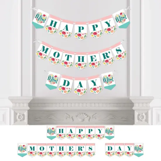 Big Dot of Happiness Colorful Floral Happy Mother's Day - We Love Mom Party Bunting Banner - Party Decorations - Happy Mother's Day {1}