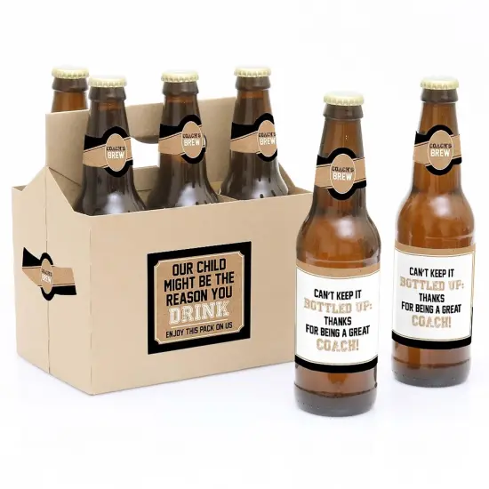 Big Dot of Happiness Coach Appreciation Gift - First Day of School or Christmas Gifts for Women and Men - 6 Beer Bottle Label Stickers and 1 Carrier {1}