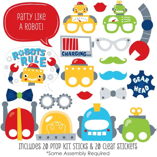 Big Dot of Happiness Gear Up Robots - Birthday Party or Baby Shower Photo Booth Props Kit - 20 Count {3}