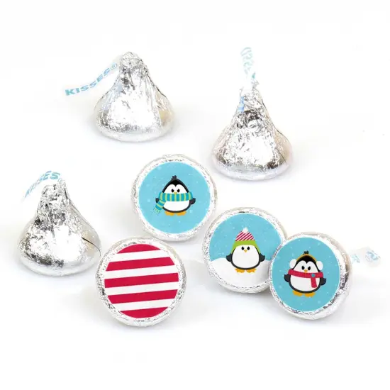 Big Dot of Happiness Holly Jolly Penguin - Holiday and Christmas Round Candy Sticker Favors - Labels Fits Chocolate Candy (1 Sheet of 108) {1}