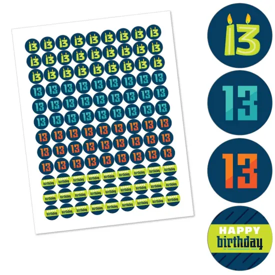 Big Dot of Happiness Boy 13th Birthday - Official Teenager Birthday Party Round Candy Sticker Favors - Labels Fits Chocolate Candy (1 sheet of 108) {3}