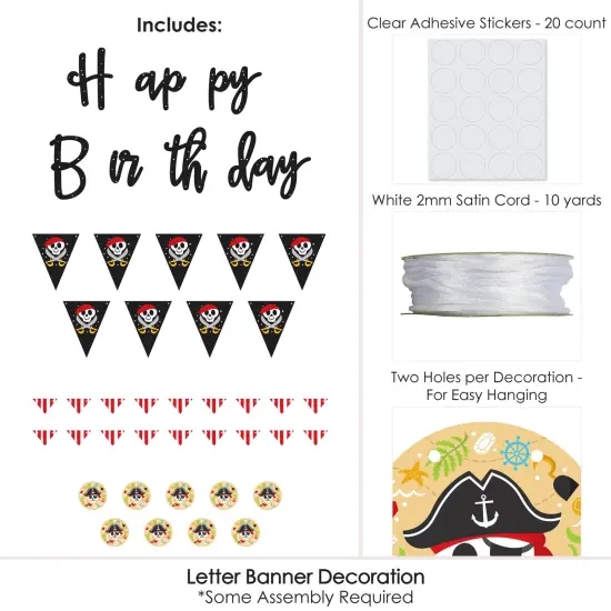 Big Dot of Happiness Pirate Ship Adventures - Skull Birthday Party Letter Banner Decoration - 36 Banner Cutouts and Happy Birthday Banner Letters {6}