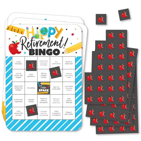 Big Dot of Happiness Teacher Retirement - Bingo Cards and Markers - Happy Retirement Party Shaped Bingo Game - Set of 18 {1}