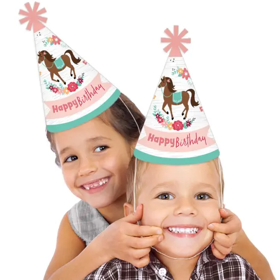 Big Dot of Happiness Run Wild Horses - Cone Happy Birthday Party Hats for Kids and Adults - Set of 8 (Standard Size) {3}