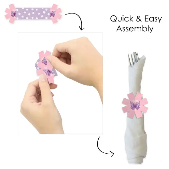 Big Dot of Happiness Beautiful Butterfly - Floral Baby Shower or Birthday Party Paper Napkin Holder - Napkin Rings - Set of 24 {6}