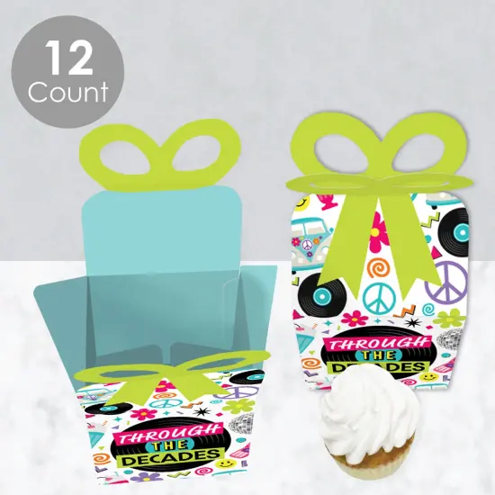Big Dot of Happiness Through the Decades - Square Favor Gift Boxes - 50s, 60s, 70s, 80s, and 90s Party Bow Boxes - Set of 12 {4}