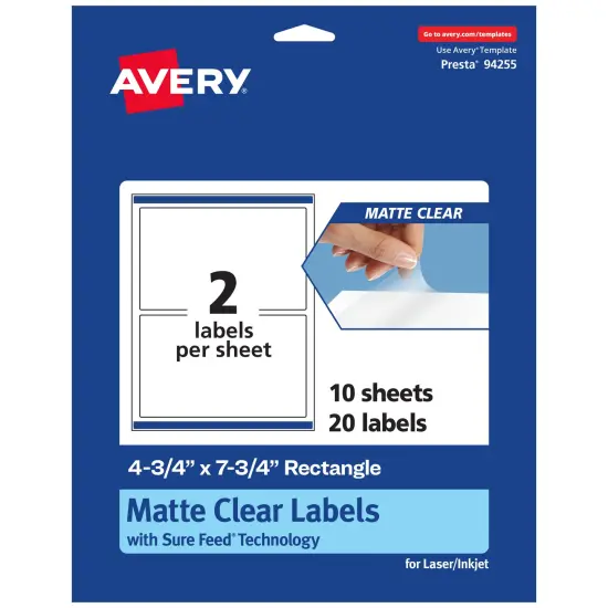 Avery Matte Clear Labels,4-3/4" x 7-3/4" Rectangle {7}