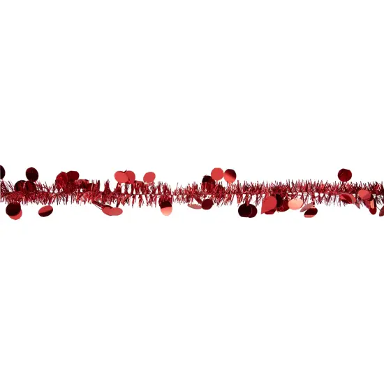 Northlight Tinsel and Polka Dot Commercial Christmas Garland - 50' x 1.5" - Red - Unlit {4}
