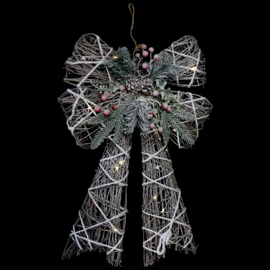 Northlight 23" LED Lighted Frosted Rattan Christmas Bow Decoration Brown {7}