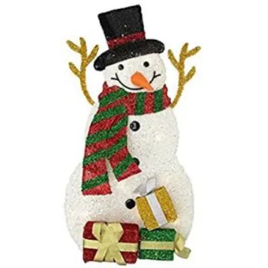 Northlight 31" Pre-Lit White and Black Snowman with Gifts Outdoor Christmas Decor {4}