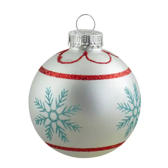 Northlight 4ct Silver and Blue Snowflake Glass Ball Christmas Ornament 2.75" (70mm) {7}