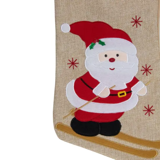 Northlight 19" Burlap Skiing Santa With Poles and Snowflakes Christmas Stocking Beige {4}