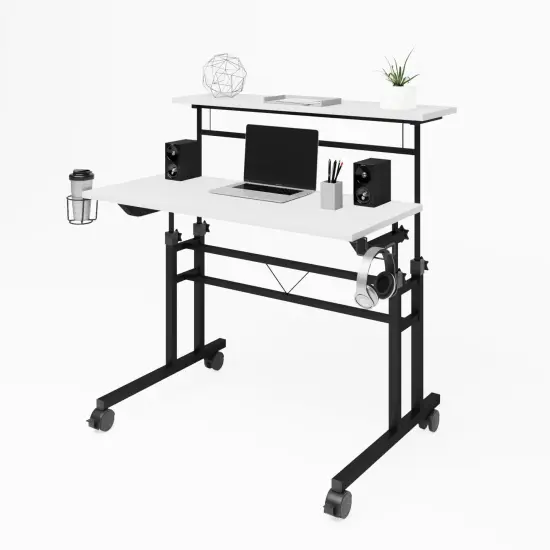 Techni Office Solutions 40" White and Black Durable Rectangular Writing Desk {4}