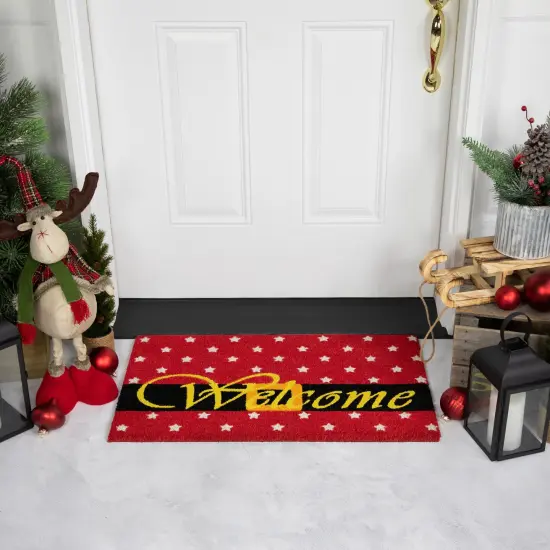 Northlight Red and Black Santa Suit Buckle "Welcome" Coir Christmas Outdoor Doormat 18" x 30" {3}