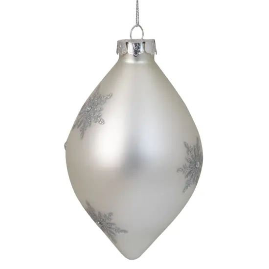 Northlight Matte Silver Glittery Snowflake Glass Christmas Finial Ornament 6" {5}