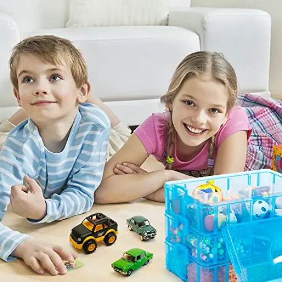7 Layers Stackable Storage Container, 70 Adjustable Compartments (Blue) Stackable Storage Container, Perfect for Kids Toys, Art Crafts, Jewelry, Supplies, Mini Case & Letter Sticker Included {4}