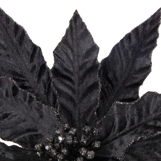 Northlight 26" Black Glittered Poinsettia Christmas Stem Spray {5}