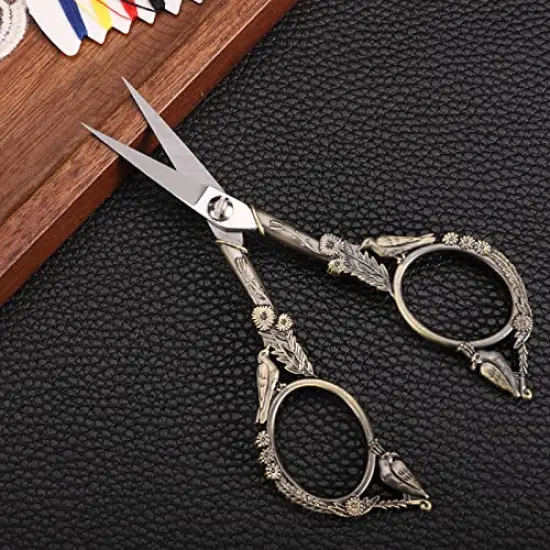 YOUGUOM Embroidery Scissors, Small Sharp Pointed Sewing Scissors for Craft Cross Stitch Needlework Artwork Knitting Thread Yarn Detail Cutting Tools, 4.6in Little Bronze Bird Scissor {5}