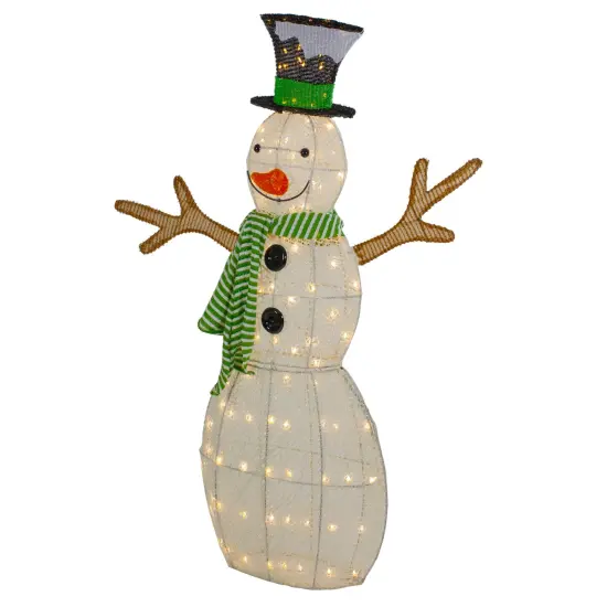 Northlight 43" LED Lighted Snowman with Top Hat and Green Scarf Outdoor Christmas Decoration White {6}
