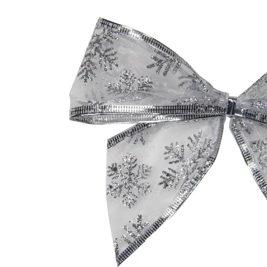 Northlight Sheer Snowflake 2-Loop Christmas Bow Decorations - 5.5" - Silver - Pack of 6 {5}