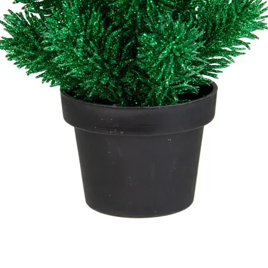 Northlight Potted Glittered Artificial Pine Christmas Tree - 8.5" - Green - Unlit {4}