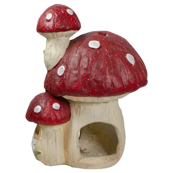 Northlight 18" Red and Beige Mushroom House Outdoor Garden Statue {5}