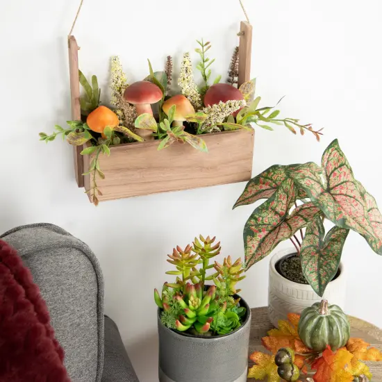 Northlight Mushroom and Fall Foliage Hanging Wooden Basket - 19" Orange {4}