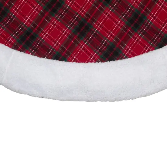 Northlight 60" Red and Green Plaid Christmas Tree Skirt With White High Pile Fleece Trim {4}