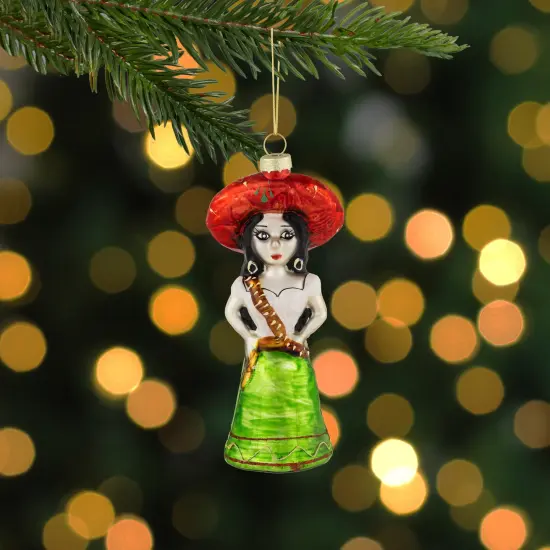 Northlight 5.75" Red and Green Latina Lady Glass Christmas Ornament White {3}