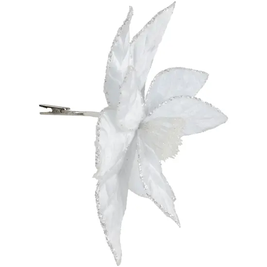 Northlight Glittered Poinsettia Christmas Floral Pick Clip-On Ornament - 10" - Snow White {4}