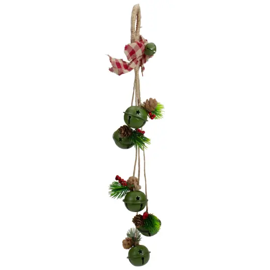 Northlight 15-Inch Pine and Green Jingle Bell Christmas Door Hanger with Plaid Bow {4}