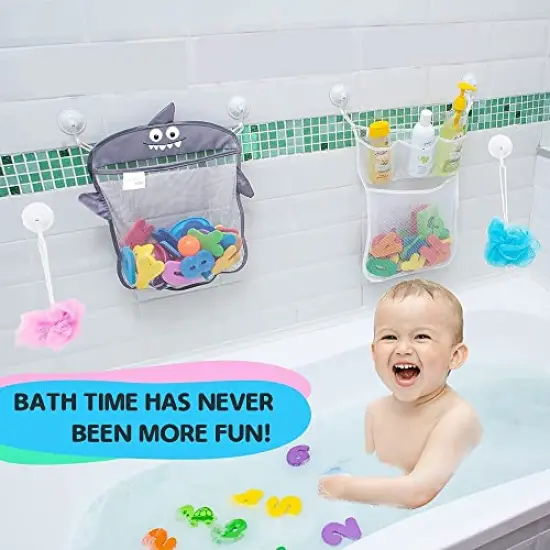 2 x Mesh Bath Toy Organizer + 6 Ultra Strong Hooks – The Perfect Bathtub Toy Holder & Bathroom or Shower Caddy – These Multi-use Net Bags Make Baby Bath Toy Storage Easy – For Kids & Toddlers {5}