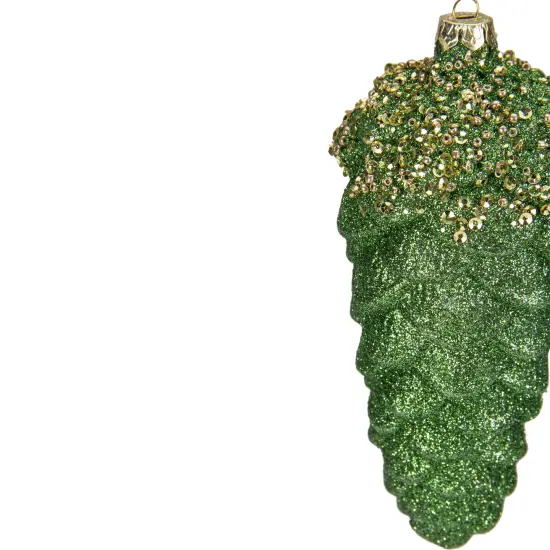 Northlight 5.5" Green and Gold Glitter Beaded Pine Cone Christmas Ornament {5}