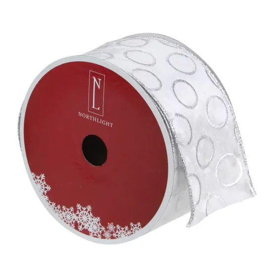 Northlight Snowy White and Silver Circle Christmas Wired Craft Ribbon 2.5" x 16 Yards {4}