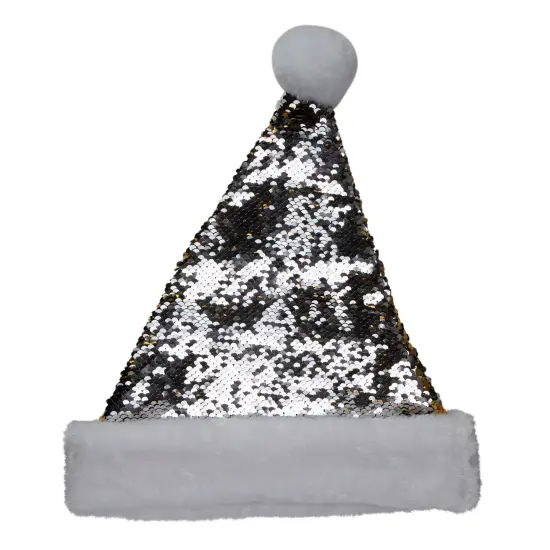 Northlight 15" Gold and Silver Reversible Sequined Christmas Santa Hat with Faux Fur Cuff {4}