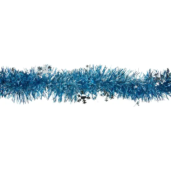 Northlight Tinsel with Snowflakes Artificial Christmas Garland - 12' x 3" - Blue and Silver - Unlit {4}