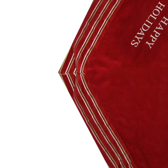 Season's Designs 56" Red and White 'Happy Holidays' Christmas Tree Skirt with Striped Trim {4}