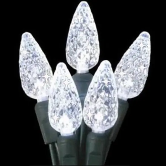 Hofert LED Faceted C6 Twinkling Christmas Lights - Pure White - 23.5 ft Green Wire - 70ct {4}